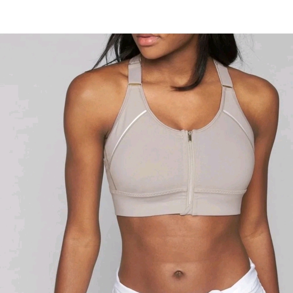 Athleta Vital Sports Bra Women's Zip-Front Size XS Gray/Silver